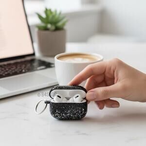 XO Poppy AirPods Pro Case Celestial Glitter Protective Cover Black